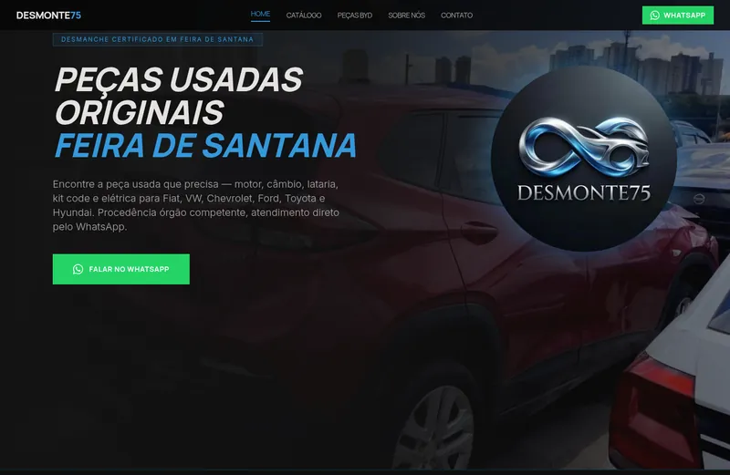 Página inicial do site Desmonte75